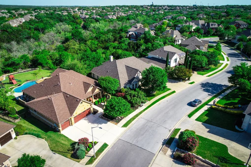 over head image of homes in a neighborhood