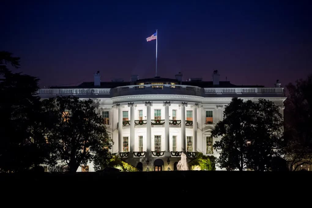exterior image of the white house at night