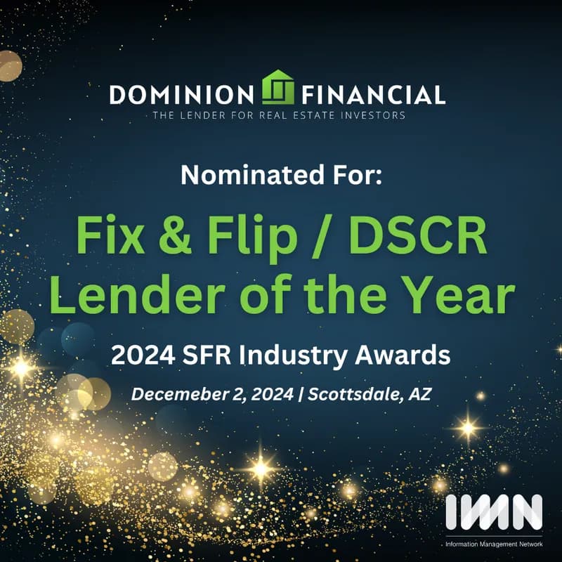 teal graphic with text fix & flip/ dscr lender of the year