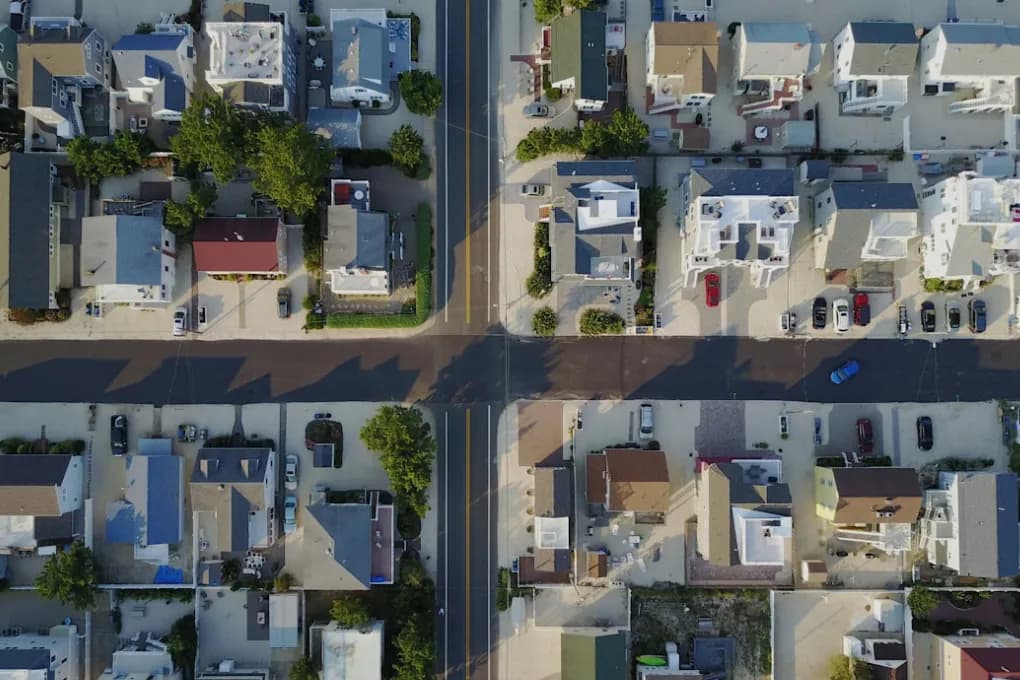 overhead image of houses on street