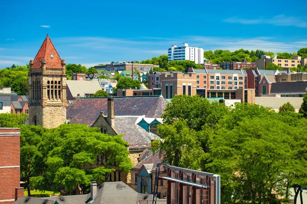 overhead image of downtown Pennsylvania and buildings